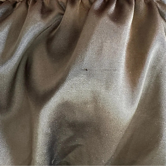 AFRM Satin Peasant Shirt Top Long Puff Sleeve Cropped Ruched Black Large Revolve - Picture 5 of 8